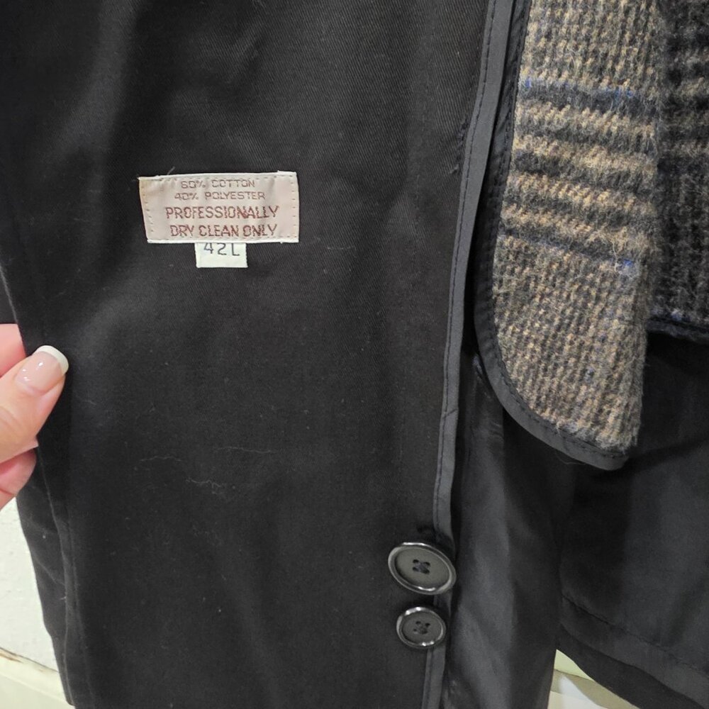Christian Dior Trench Coat Black 42L Vintage Designer Long Double-Breasted - Picture 4 of 16